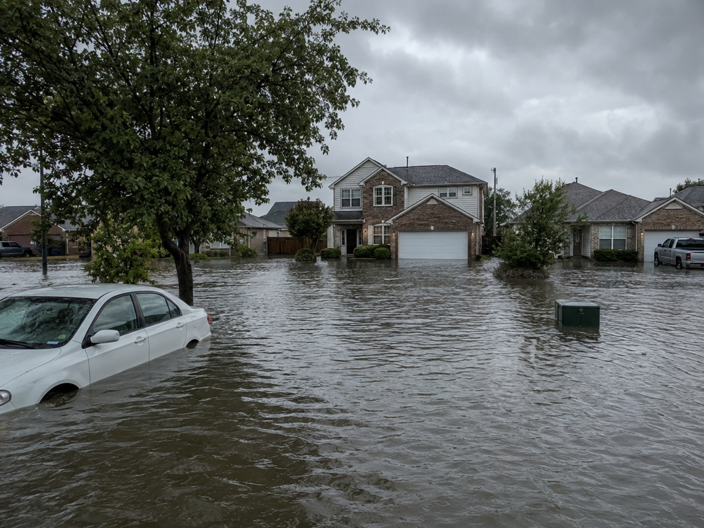 Storm water flooding near residential properties